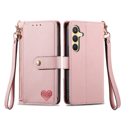 For Samsung Galaxy S24+ 5G Love Zipper Lanyard Leather Phone Case(Pink) - Galaxy S24+ 5G Cases by PMC Jewellery | Online Shopping South Africa | PMC Jewellery | Buy Now Pay Later Mobicred