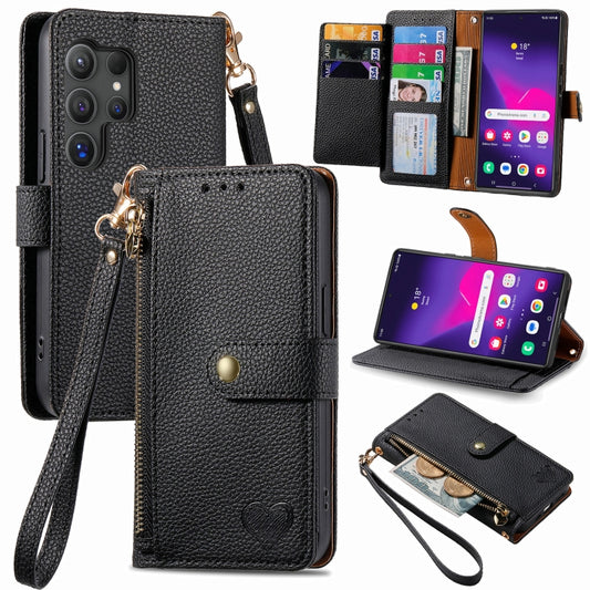 For Samsung Galaxy S24 Ultra 5G Love Zipper Lanyard Leather Phone Case(Black) - Galaxy S24 Ultra 5G Cases by PMC Jewellery | Online Shopping South Africa | PMC Jewellery | Buy Now Pay Later Mobicred