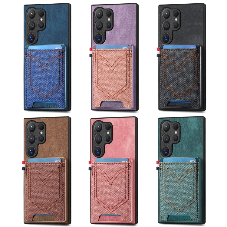 For Samsung Galaxy S25 Ultra 5G Denim Texture Leather Skin Phone Case with Card Slot(Brown) - Galaxy S25 Ultra 5G Cases by PMC Jewellery | Online Shopping South Africa | PMC Jewellery | Buy Now Pay Later Mobicred