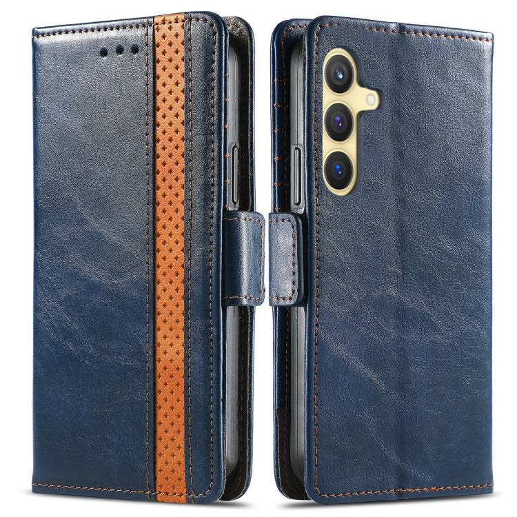 For Samsung Galaxy S25 5G CaseNeo Splicing Dual Magnetic Buckle Leather Phone Case(Blue) - Galaxy S25 5G Cases by CaseNeo | Online Shopping South Africa | PMC Jewellery | Buy Now Pay Later Mobicred