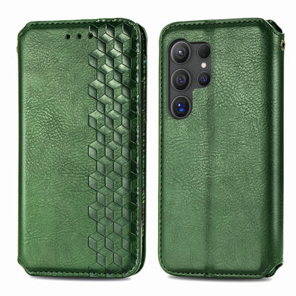 For Samsung Galaxy S25 Ultra 5G Cubic Grid Pressed Magnetic Leather Phone Case(Green) - Galaxy S25 Ultra 5G Cases by PMC Jewellery | Online Shopping South Africa | PMC Jewellery | Buy Now Pay Later Mobicred