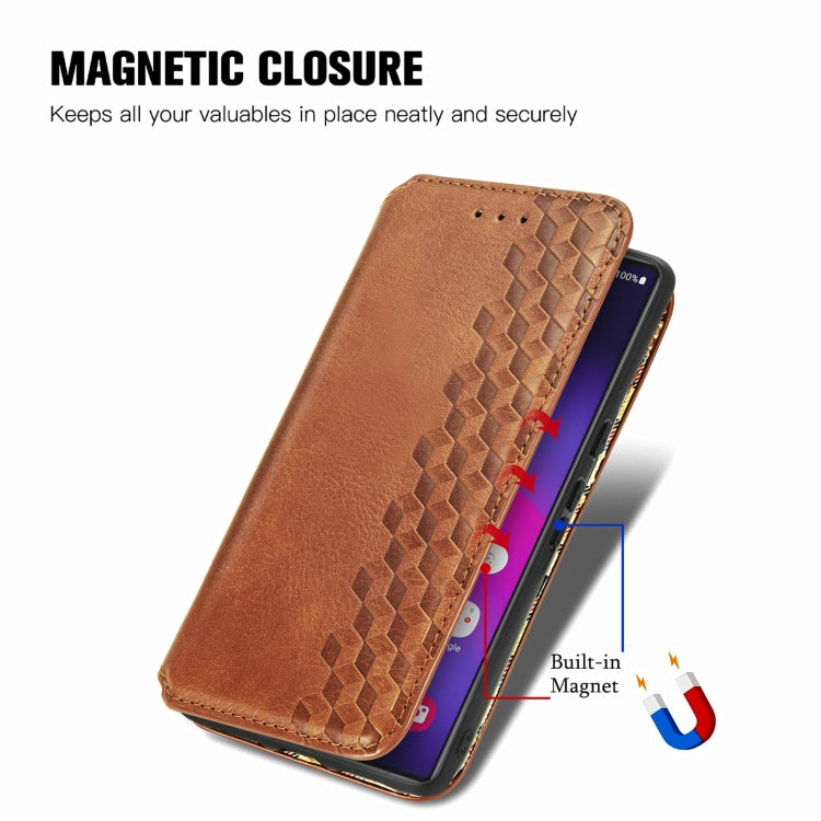 For Samsung Galaxy S25 Ultra 5G Cubic Grid Pressed Magnetic Leather Phone Case(Brown) - Galaxy S25 Ultra 5G Cases by PMC Jewellery | Online Shopping South Africa | PMC Jewellery | Buy Now Pay Later Mobicred