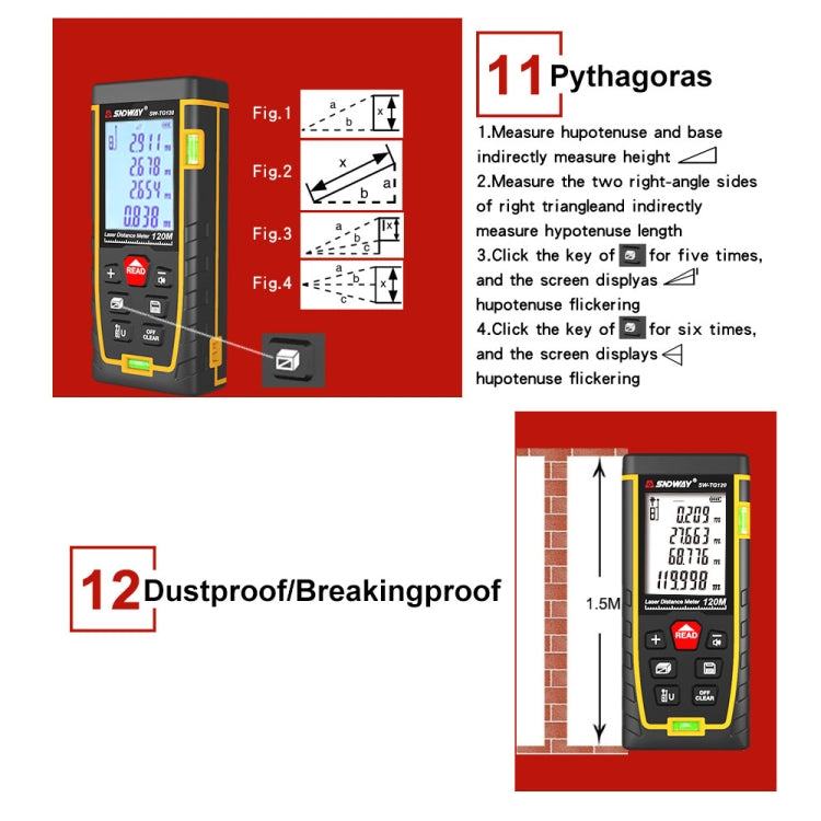 SNDWAY Double Horizontal bubble Rangefinder Laser Distance Meter Range Hand Tool Device SW-TG50 - Laser Rangefinder by SNDWAY | Online Shopping South Africa | PMC Jewellery | Buy Now Pay Later Mobicred