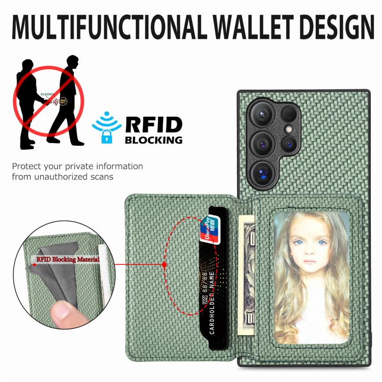 For Samsung Galaxy S25 Ultra 5G Carbon Fiber Magnetic Card Wallet RFID Blocking Phone Case(Blue) - Galaxy S25 Ultra 5G Cases by PMC Jewellery | Online Shopping South Africa | PMC Jewellery | Buy Now Pay Later Mobicred