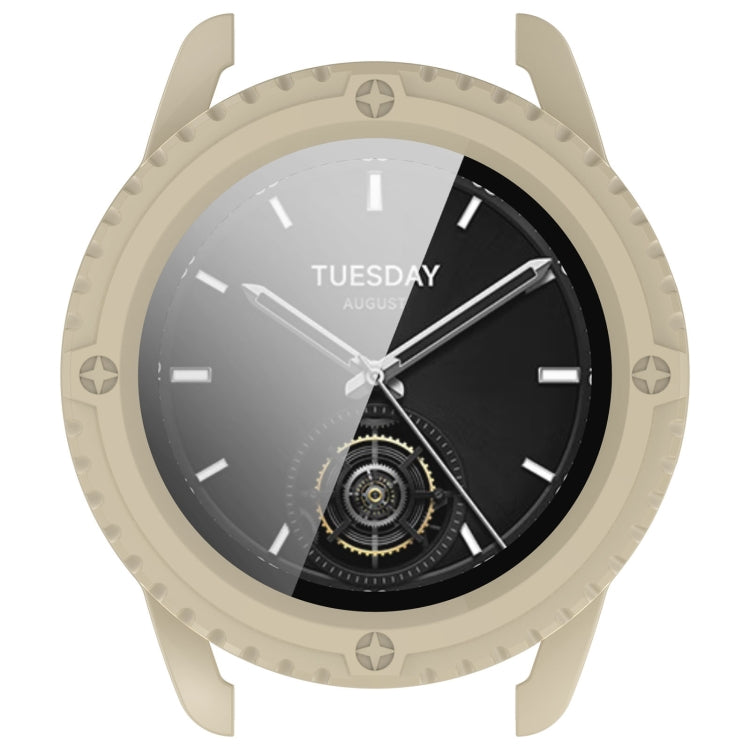 For Xiaomi Watch S3 PC + Tempered Film Integrated Watch Protective Case(Beige) - Watch Cases by PMC TechLife | Online Shopping South Africa | PMC TechLife | Buy Now Pay Later Mobicred