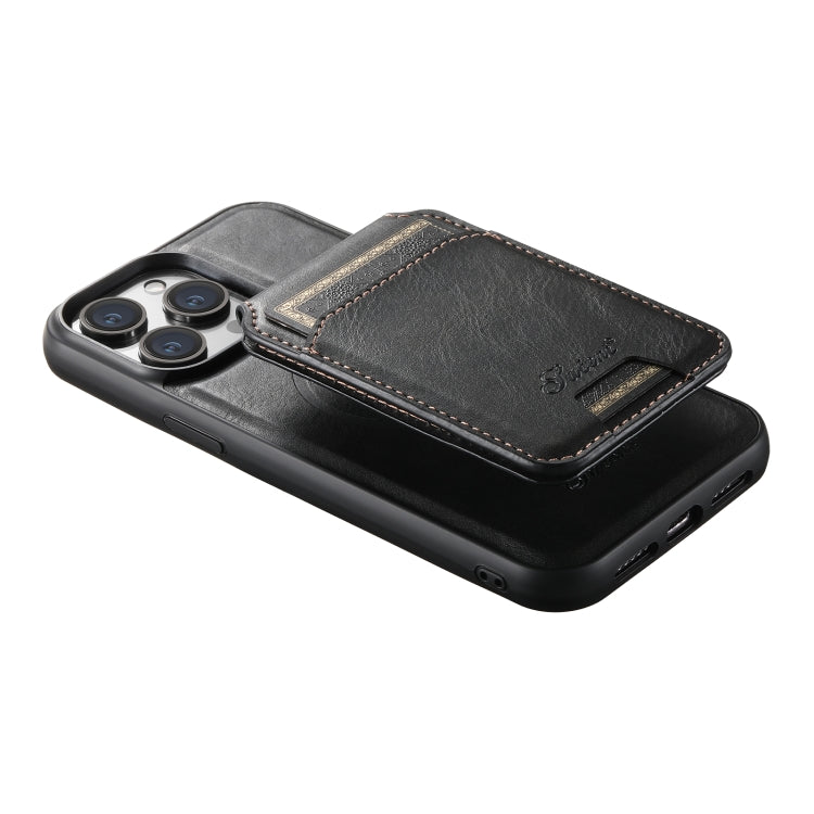 For iPhone 15 Pro Max Suteni H15 MagSafe Oil Eax Leather Detachable Wallet Back Phone Case(Black) - iPhone 15 Pro Max Cases by Suteni | Online Shopping South Africa | PMC Jewellery