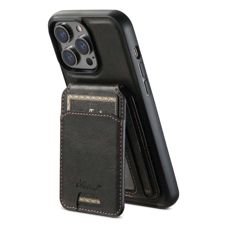 For iPhone 15 Pro Suteni H15 MagSafe Oil Eax Leather Detachable Wallet Back Phone Case(Black) - iPhone 15 Pro Cases by Suteni | Online Shopping South Africa | PMC Jewellery