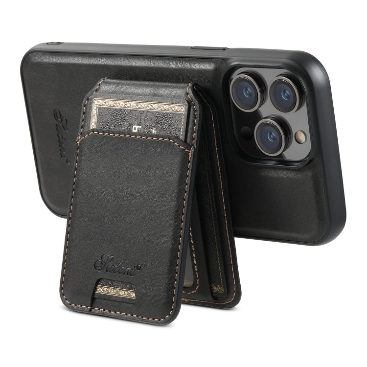 For iPhone 15 Pro Suteni H15 MagSafe Oil Eax Leather Detachable Wallet Back Phone Case(Black) - iPhone 15 Pro Cases by Suteni | Online Shopping South Africa | PMC Jewellery