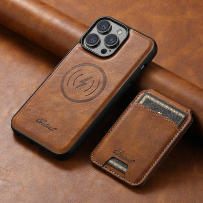 For iPhone 15 Plus Suteni H15 MagSafe Oil Eax Leather Detachable Wallet Back Phone Case(Brown) - iPhone 15 Plus Cases by Suteni | Online Shopping South Africa | PMC Jewellery