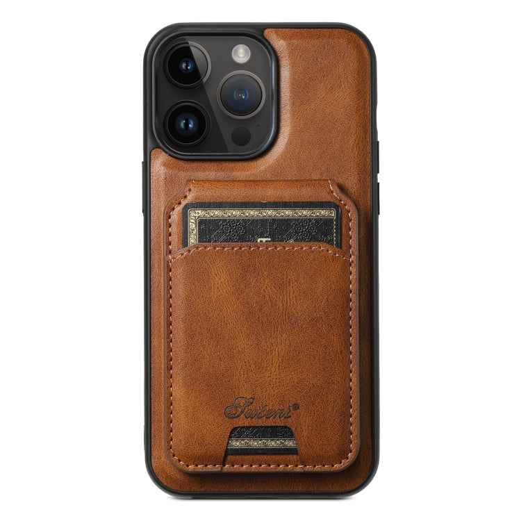 For iPhone 14 Pro Suteni H15 MagSafe Oil Eax Leather Detachable Wallet Back Phone Case(Brown) - iPhone 14 Pro Cases by Suteni | Online Shopping South Africa | PMC Jewellery | Buy Now Pay Later Mobicred