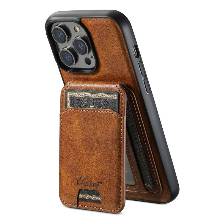 For iPhone 14 Pro Suteni H15 MagSafe Oil Eax Leather Detachable Wallet Back Phone Case(Brown) - iPhone 14 Pro Cases by Suteni | Online Shopping South Africa | PMC Jewellery | Buy Now Pay Later Mobicred