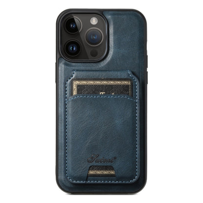 For iPhone 14 Pro Suteni H15 MagSafe Oil Eax Leather Detachable Wallet Back Phone Case(Blue) - iPhone 14 Pro Cases by Suteni | Online Shopping South Africa | PMC Jewellery