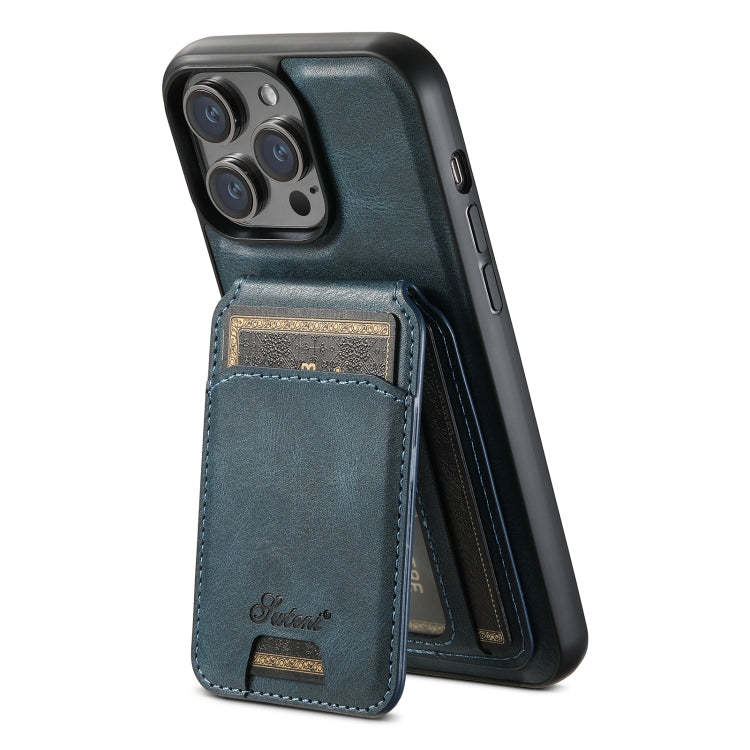 For iPhone 14 Pro Suteni H15 MagSafe Oil Eax Leather Detachable Wallet Back Phone Case(Blue) - iPhone 14 Pro Cases by Suteni | Online Shopping South Africa | PMC Jewellery