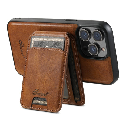 For iPhone 14 Pro Max Suteni H15 MagSafe Oil Eax Leather Detachable Wallet Back Phone Case(Brown) - iPhone 14 Pro Max Cases by Suteni | Online Shopping South Africa | PMC Jewellery