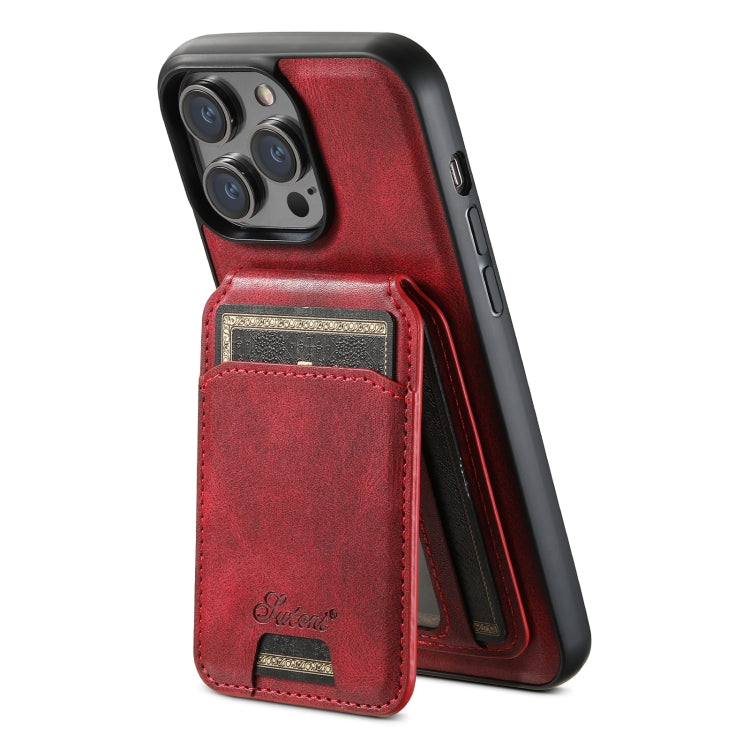 For iPhone 13 Pro Max Suteni H15 MagSafe Oil Eax Leather Detachable Wallet Back Phone Case(Red) - iPhone 13 Pro Max Cases by Suteni | Online Shopping South Africa | PMC Jewellery | Buy Now Pay Later Mobicred