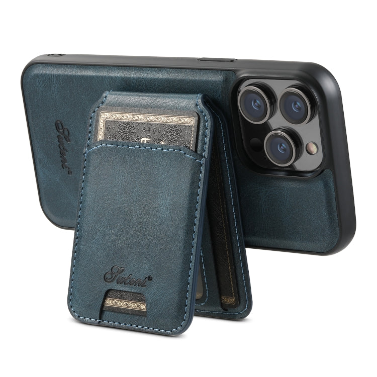 For iPhone 12 Pro Suteni H15 MagSafe Oil Eax Leather Detachable Wallet Back Phone Case(Blue) - iPhone 12 / 12 Pro Cases by Suteni | Online Shopping South Africa | PMC Jewellery | Buy Now Pay Later Mobicred