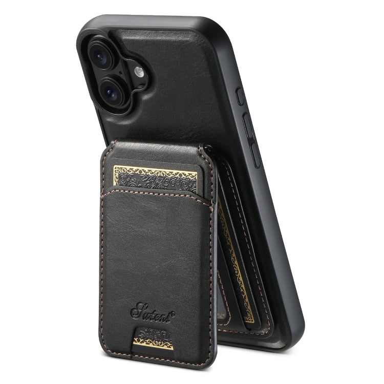 For iPhone 16 Suteni H15 MagSafe Oil Eax Leather Detachable Wallet Back Phone Case(Black) - iPhone 16 Cases by Suteni | Online Shopping South Africa | PMC Jewellery | Buy Now Pay Later Mobicred