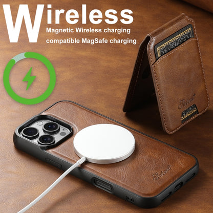 For iPhone 16 Suteni H15 MagSafe Oil Eax Leather Detachable Wallet Back Phone Case(Brown) - iPhone 16 Cases by Suteni | Online Shopping South Africa | PMC Jewellery | Buy Now Pay Later Mobicred