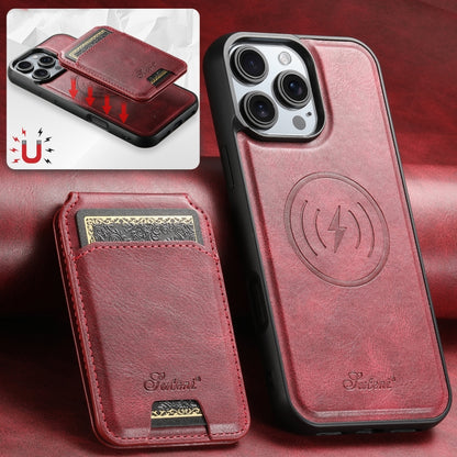 For iPhone 16 Suteni H15 MagSafe Oil Eax Leather Detachable Wallet Back Phone Case(Red) - iPhone 16 Cases by Suteni | Online Shopping South Africa | PMC Jewellery | Buy Now Pay Later Mobicred