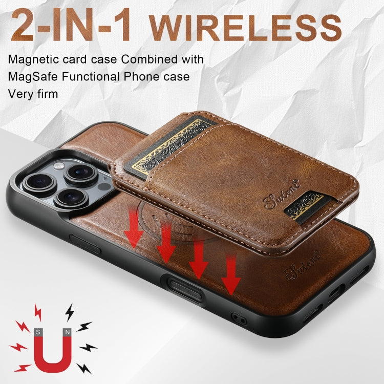 For iPhone 16 Pro Suteni H15 MagSafe Oil Eax Leather Detachable Wallet Back Phone Case(Brown) - iPhone 16 Pro Cases by Suteni | Online Shopping South Africa | PMC Jewellery | Buy Now Pay Later Mobicred