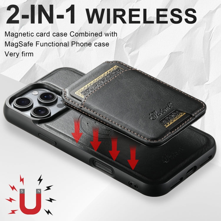 For iPhone 16 Plus Suteni H15 MagSafe Oil Eax Leather Detachable Wallet Back Phone Case(Black) - iPhone 16 Plus Cases by Suteni | Online Shopping South Africa | PMC Jewellery | Buy Now Pay Later Mobicred