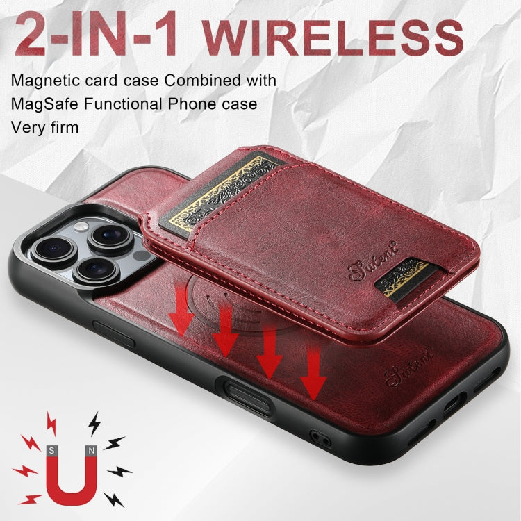 For iPhone 16 Plus Suteni H15 MagSafe Oil Eax Leather Detachable Wallet Back Phone Case(Red) - iPhone 16 Plus Cases by Suteni | Online Shopping South Africa | PMC Jewellery | Buy Now Pay Later Mobicred