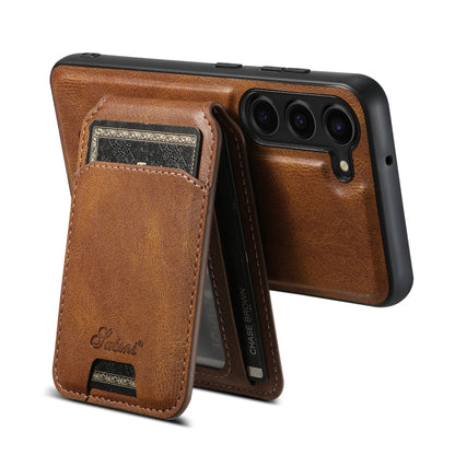 For Samsung Galaxy S24+ 5G Suteni H15 MagSafe Oil Eax Leather Detachable Wallet Back Phone Case(Brown) - Galaxy S24+ 5G Cases by Suteni | Online Shopping South Africa | PMC Jewellery