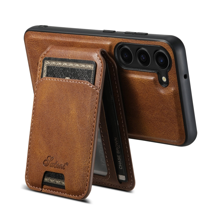 For Samsung Galaxy S24+ 5G Suteni H15 MagSafe Oil Eax Leather Detachable Wallet Back Phone Case(Khaki) - Galaxy S24+ 5G Cases by Suteni | Online Shopping South Africa | PMC Jewellery