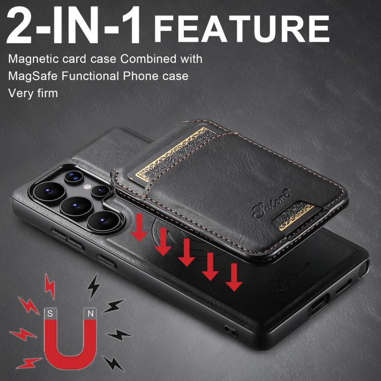 For Samsung Galaxy S25 Ultra 5G Suteni H15  Oil Eax Leather Detachable Wallet Back Phone Case(Black) - Galaxy S25 Ultra 5G Cases by Suteni | Online Shopping South Africa | PMC TechLife | Buy Now Pay Later Mobicred