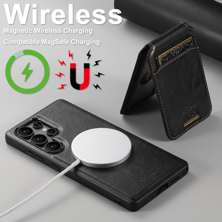 For Samsung Galaxy S25 Ultra 5G Suteni H15  Oil Eax Leather Detachable Wallet Back Phone Case(Black) - Galaxy S25 Ultra 5G Cases by Suteni | Online Shopping South Africa | PMC TechLife | Buy Now Pay Later Mobicred