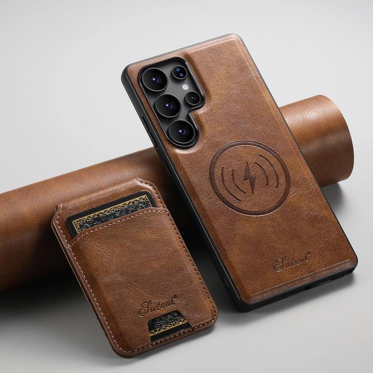 For Samsung Galaxy S25 Ultra 5G Suteni H15  Oil Eax Leather Detachable Wallet Back Phone Case(Brown) - Galaxy S25 Ultra 5G Cases by Suteni | Online Shopping South Africa | PMC TechLife | Buy Now Pay Later Mobicred