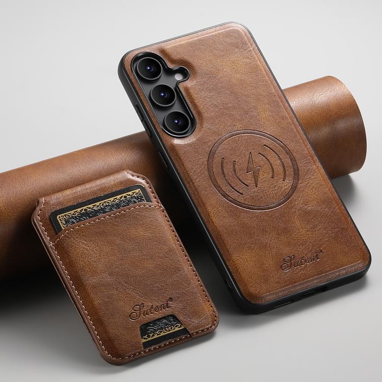For Samsung Galaxy S25+ 5G Suteni H15  Oil Eax Leather Detachable Wallet Back Phone Case(Khaki) - Galaxy S25+ 5G Cases by Suteni | Online Shopping South Africa | PMC TechLife | Buy Now Pay Later Mobicred