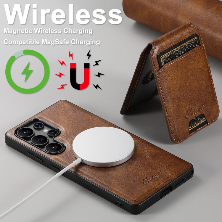 For Samsung Galaxy S25+ 5G Suteni H15  Oil Eax Leather Detachable Wallet Back Phone Case(Khaki) - Galaxy S25+ 5G Cases by Suteni | Online Shopping South Africa | PMC TechLife | Buy Now Pay Later Mobicred