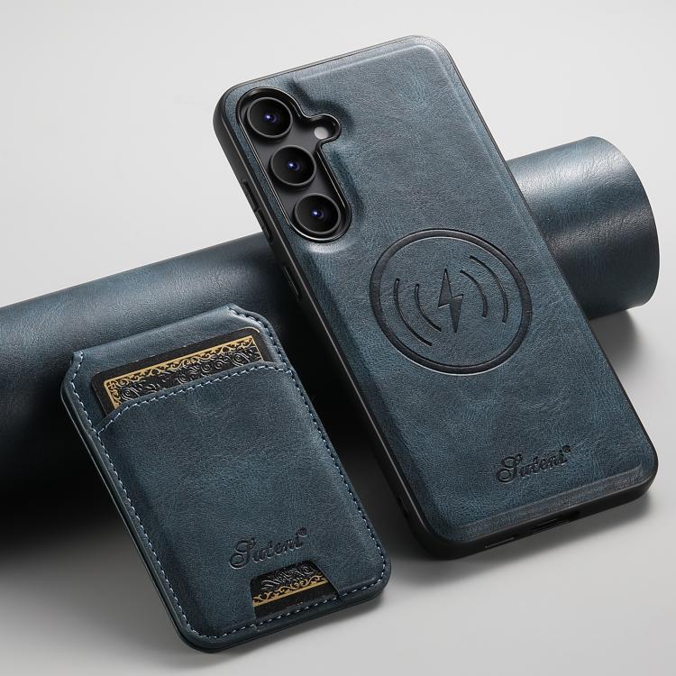 For Samsung Galaxy S25+ 5G Suteni H15  Oil Eax Leather Detachable Wallet Back Phone Case(Blue) - Galaxy S25+ 5G Cases by Suteni | Online Shopping South Africa | PMC TechLife | Buy Now Pay Later Mobicred