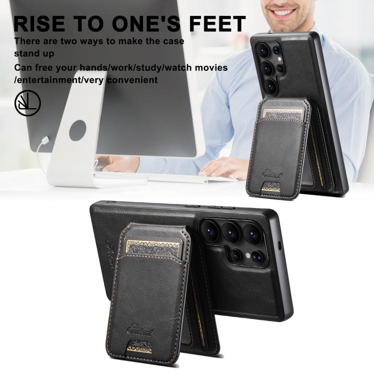 For Samsung Galaxy S25 5G Suteni H15  Oil Eax Leather Detachable Wallet Back Phone Case(Black) - Galaxy S25 5G Cases by Suteni | Online Shopping South Africa | PMC TechLife | Buy Now Pay Later Mobicred