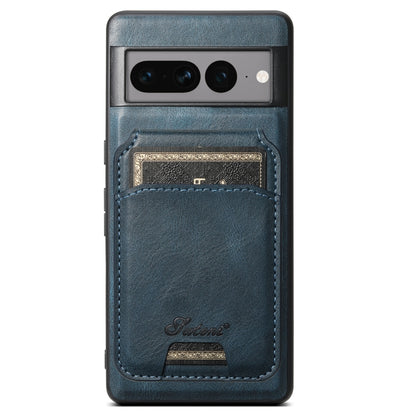 For Google Pixel 7 Pro Suteni H15 Oil Eax Leather Detachable Wallet Back Phone Case(Blue) - Google Cases by Suteni | Online Shopping South Africa | PMC Jewellery | Buy Now Pay Later Mobicred