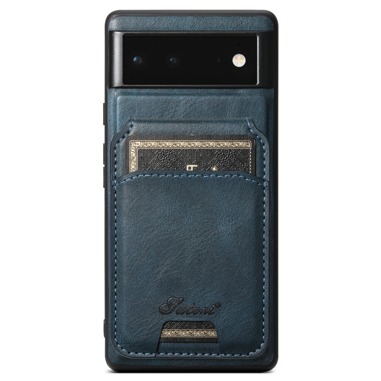 For Google Pixel 6 Pro Suteni H15 Oil Eax Leather Detachable Wallet Back Phone Case(Blue) - Google Cases by Suteni | Online Shopping South Africa | PMC Jewellery | Buy Now Pay Later Mobicred