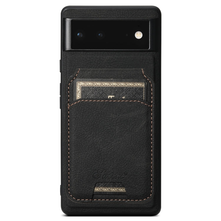 For Google Pixel 6a Suteni H16 Litchi Texture Leather Detachable Wallet Back Phone Case(Black) - Google Cases by Suteni | Online Shopping South Africa | PMC TechLife | Buy Now Pay Later Mobicred