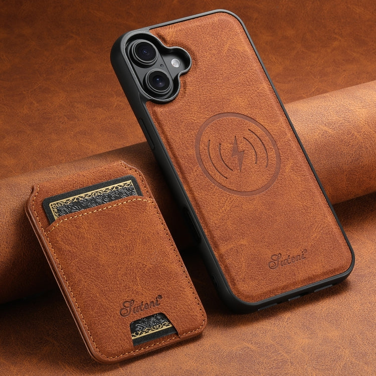 For iPhone 16 Suteni H16 Litchi Texture Leather Detachable Wallet Back Phone Case(Khaki) - free shipping - PMC Jewellery - Order now!