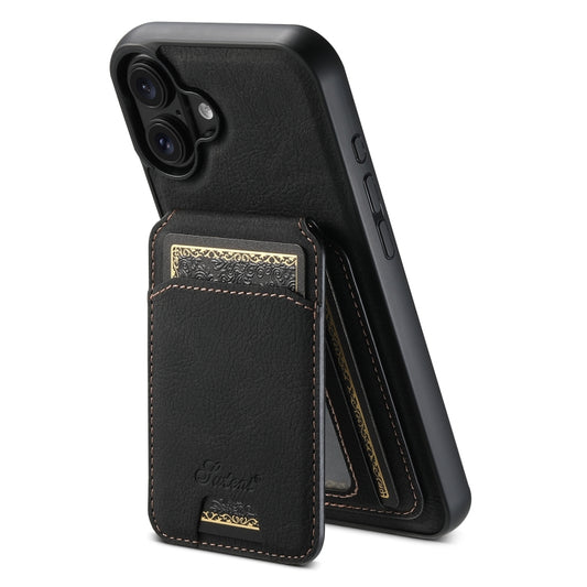 For iPhone 16 Plus Suteni H16 Litchi Texture Leather Detachable Wallet Back Phone Case(Black) - iPhone 16 Plus Cases by Suteni | Online Shopping South Africa | PMC Jewellery | Buy Now Pay Later Mobicred