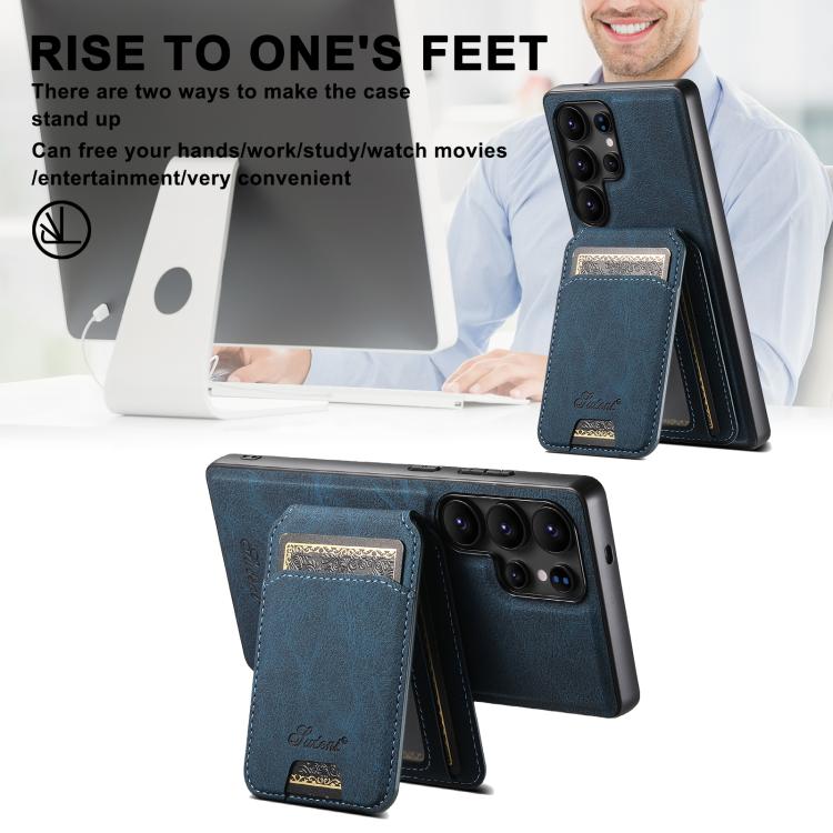 For Samsung Galaxy S25 Ultra 5G Suteni H16 Litchi Texture Leather Detachable Wallet Back Phone Case(Blue) - Galaxy S25 Ultra 5G Cases by Suteni | Online Shopping South Africa | PMC TechLife | Buy Now Pay Later Mobicred
