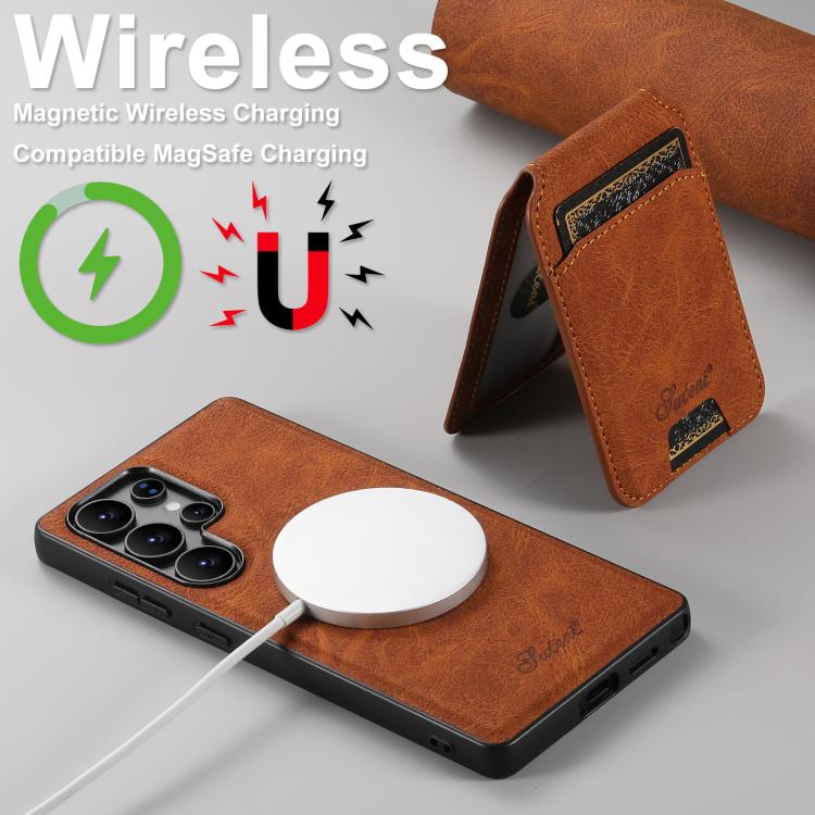 For Samsung Galaxy S25+ 5G Suteni H16 Litchi Texture Leather Detachable Wallet Back Phone Case(Khaki) - Galaxy S25+ 5G Cases by Suteni | Online Shopping South Africa | PMC TechLife | Buy Now Pay Later Mobicred