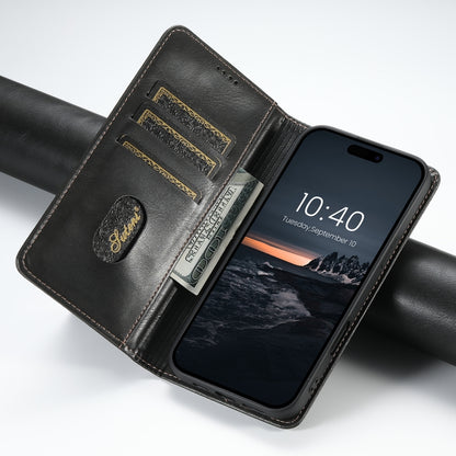 For iPhone 16 Plus Suteni J02 Oil Wax Wallet Leather Phone Case(Black) - iPhone 16 Plus Cases by Suteni | Online Shopping South Africa | PMC Jewellery | Buy Now Pay Later Mobicred