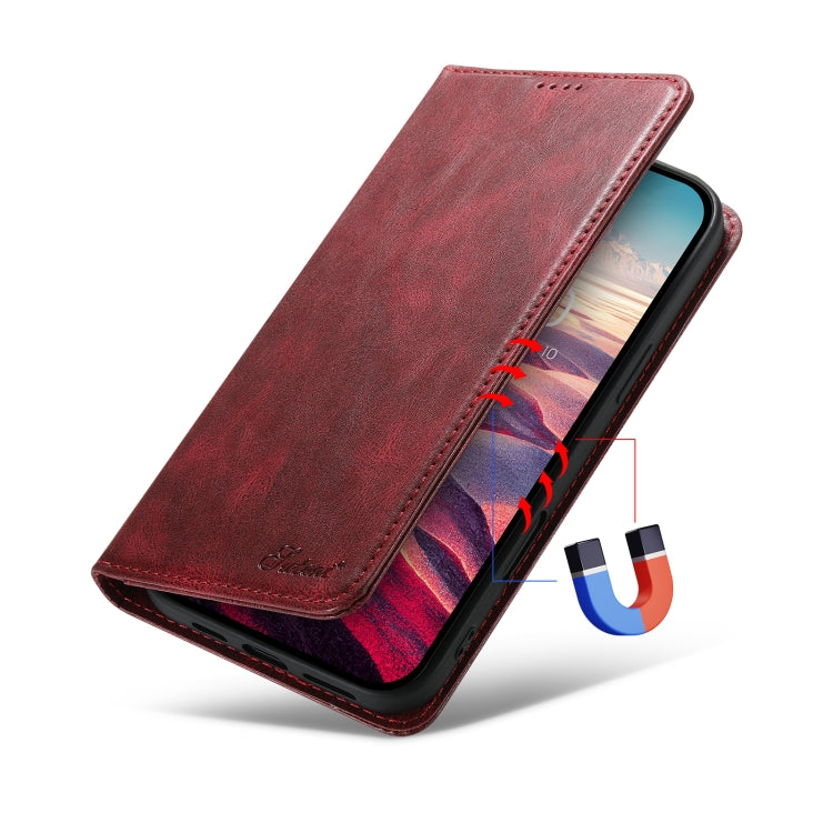 For iPhone 16 Plus Suteni J02 Oil Wax Wallet Leather Phone Case(Red) - iPhone 16 Plus Cases by Suteni | Online Shopping South Africa | PMC Jewellery | Buy Now Pay Later Mobicred