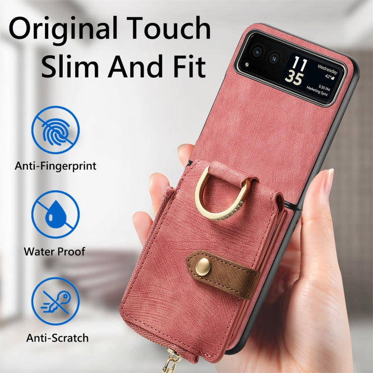 For Motorola Razr 40 Retro Skin-feel Ring Multi-card Wallet Phone Case(Pink) - Motorola Cases by PMC TechLife | Online Shopping South Africa | PMC TechLife | Buy Now Pay Later Mobicred