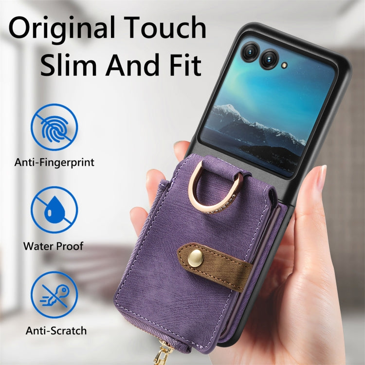 For Motorola Razr 40 Ultra Retro Skin-feel Ring Multi-card Wallet Phone Case(Purple) - Motorola Cases by PMC TechLife | Online Shopping South Africa | PMC TechLife | Buy Now Pay Later Mobicred