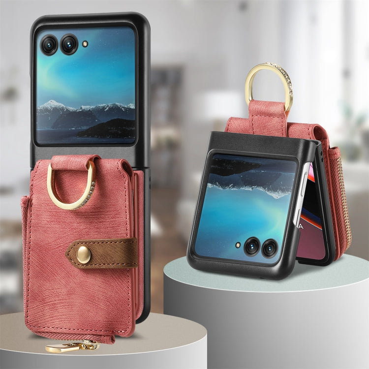 For Motorola Razr 40 Ultra Retro Skin-feel Ring Multi-card Wallet Phone Case(Pink) - Motorola Cases by PMC TechLife | Online Shopping South Africa | PMC TechLife | Buy Now Pay Later Mobicred
