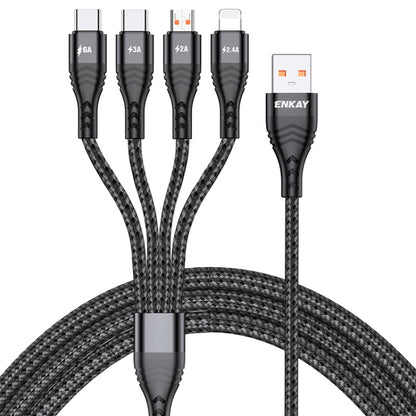 ENKAY 4-in-1 6A USB-A to Type-C / 8 Pin / Micro USB Multifunction Fast Charging Cable, Cable Length:2m(Black) - Multifunction Cable by ENKAY | Online Shopping South Africa | PMC Jewellery