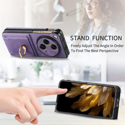 For OPPO Find N3 Retro Skin-feel Ring Multi-card Wallet Phone Case(Purple) - Find N3 Cases by PMC Jewellery | Online Shopping South Africa | PMC Jewellery