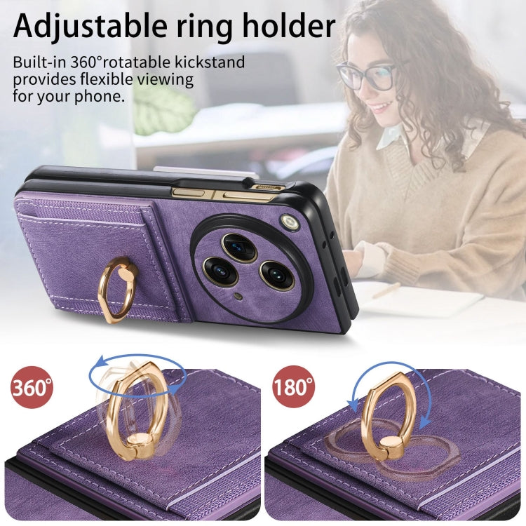 For OPPO Find N3 Retro Skin-feel Ring Multi-card Wallet Phone Case(Purple) - Find N3 Cases by PMC Jewellery | Online Shopping South Africa | PMC Jewellery